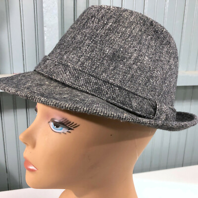 Young An Mens Gray Tweed Medium 7 1/8 Fedora Cap Hat 58.5cm