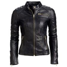 Women's Black Slim Fit Biker Bomber Leather Jacket