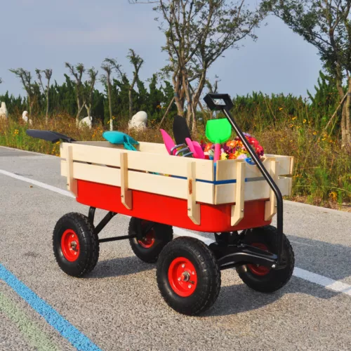 Outdoor Sportwagen Werkzeugwagen Holz Seitenteile Luftreifen Wagen rot - Bild 9 von 20