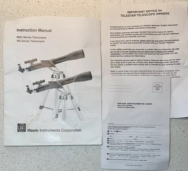 Meade Instruments Corporation Telestar Telescope NGC MANUAL Replacement