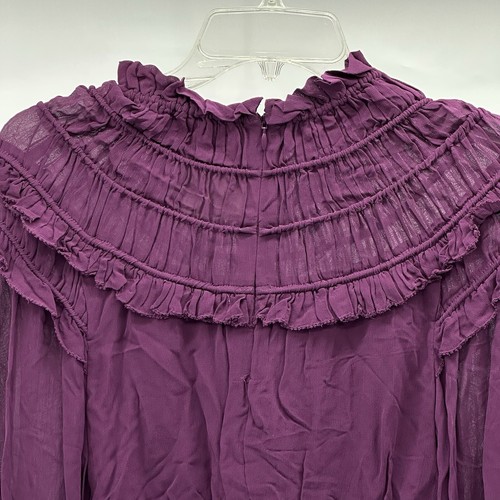 Farm Rio Size XXS Purple Smocked Long Sleeve Mock Neck Ruffled Peplum Top NWOT - Picture 9 of 13