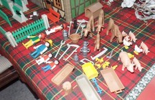 Lot Playmobil Vintage - Thème Ferme/campagne - Portail Vert, Bâtiments, Véhicules, Personnages - Compatible Sets 3504, 3555, 3556 - Occasion
