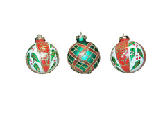 Set of 3 Christmas Ornaments Glass balls gold glitter design  D