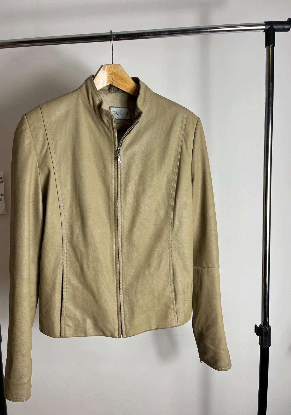 Veste vintage femme Gucci en cuir véritable   Beige   Taille S