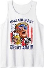 Make 4th Of July Great Again Funny Trump Men Drinking Beer Tank Small, White