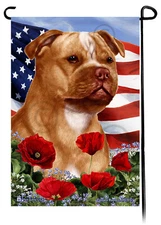 Patriotic Flowers Garden Flag - Orange and White Staffordshire Bull Terrier