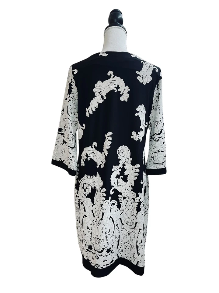 Vestido recto Sandra Darren kimono para mujer 12P negro blanco cachemira Foto 3 de 4