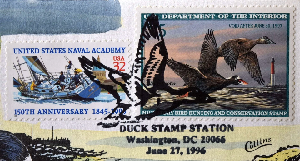 1996 Collins Hand Painted Cachet Duck Stamp FDC - Image 2 of 4