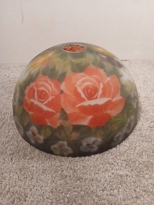 Antique/VTG 14''Reverse Painted Frosted Satin Art Glass Lamp Shade 2'' Fitter