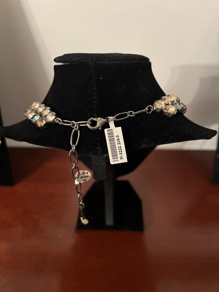 Collar Mariana Swarovski Cristal Doble Fila Dorado y Azul Firmado Nuevo Con Etiquetas Ajustable Foto 3 de 4