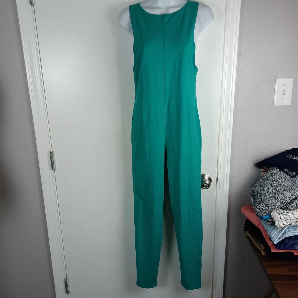 Pink Lucy Jumpsuit Womens Medium Teal Green Sleeveless Back Zip Stretch Slim Leg - Image 2 of 4
