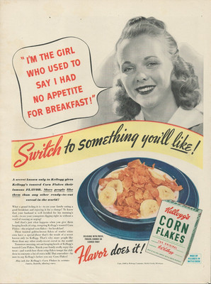 1940 Kellogg's Corn Flakes Cereal Switch To Something You'll Like Print Ad
