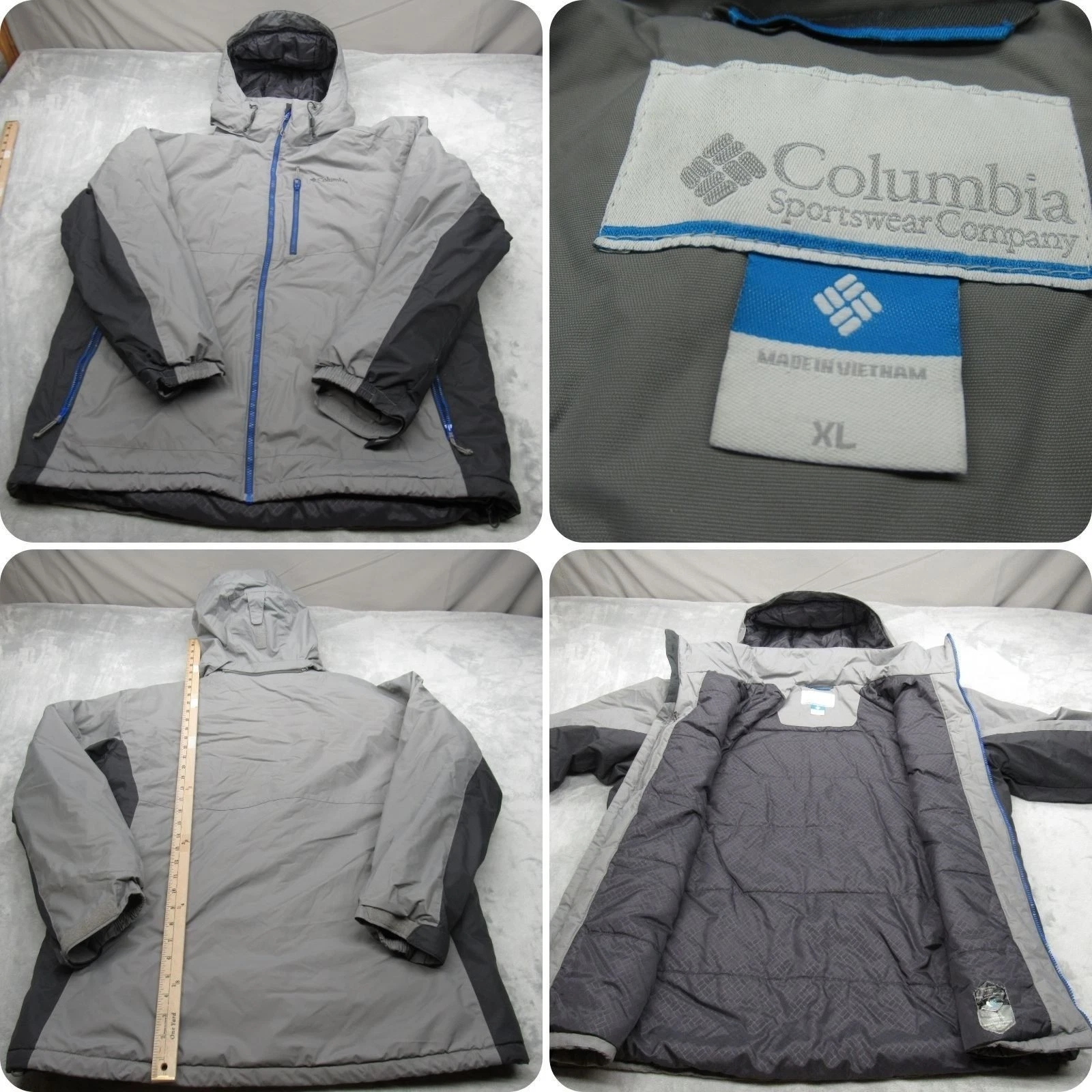 Columbia Jacket Men XL Gray Pockets Insulated Waterproof Hooded Full Zip READ