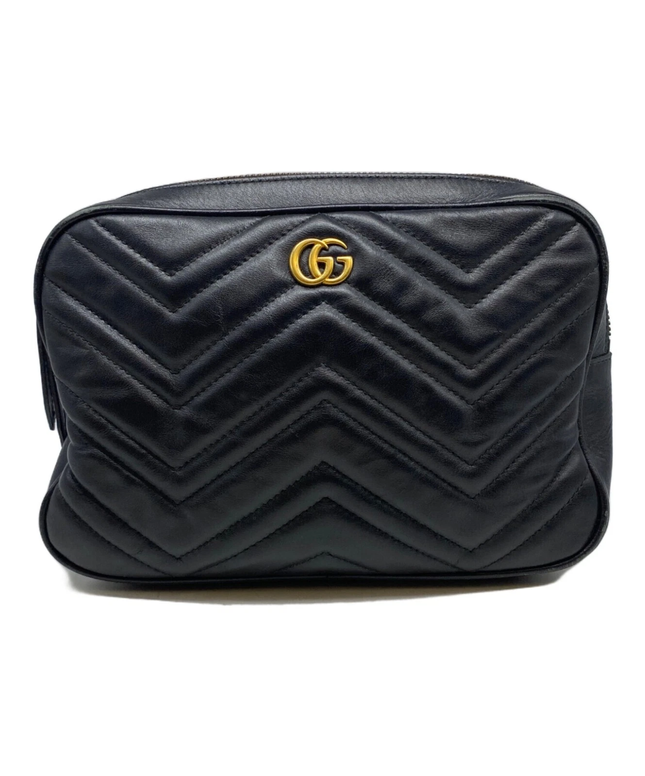 Gucci — Gucci Leather Quilted Waist Bag 523380 Black Shoulder Bag #TFB6598