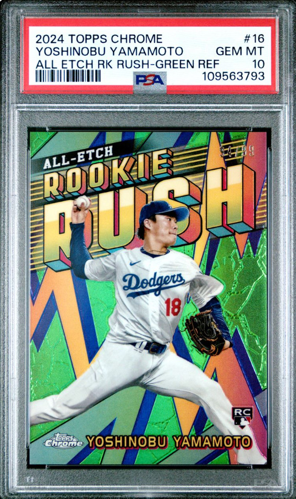 2024 Topps Chrome Yoshinobu Yamamoto All-Etch Rookie Rush Green /99 #16 - PSA 10