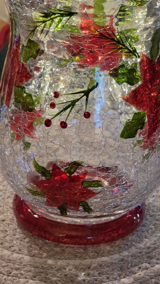 Candelabro grande Poinsettia Crackle Glass Hurricane 8" de alto 6" de ancho Foto 4 de 4