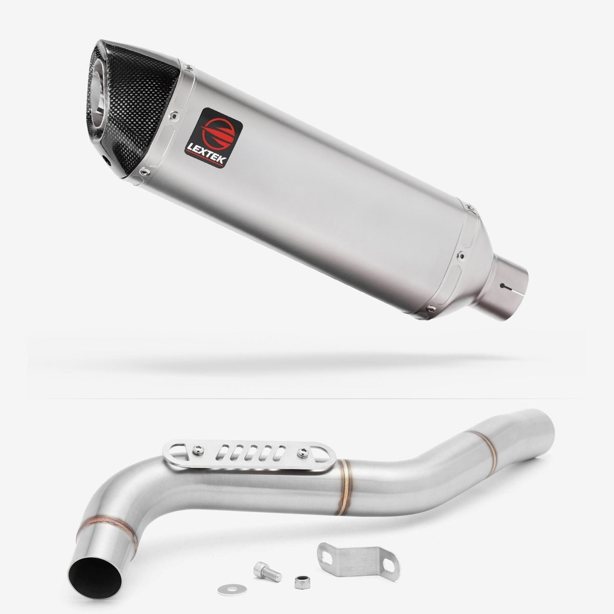 Lextek Stainless Steel VP1 Matt 300mm Exhaust with Link Pipe Silencer Chrome