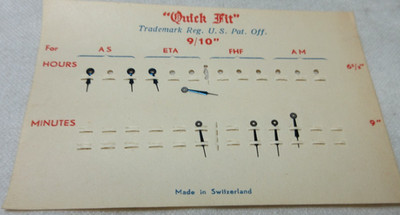 QUICK FIT WATCH HANDS 9/10  WATCHMAKER REPLACEMENT PARTS #253