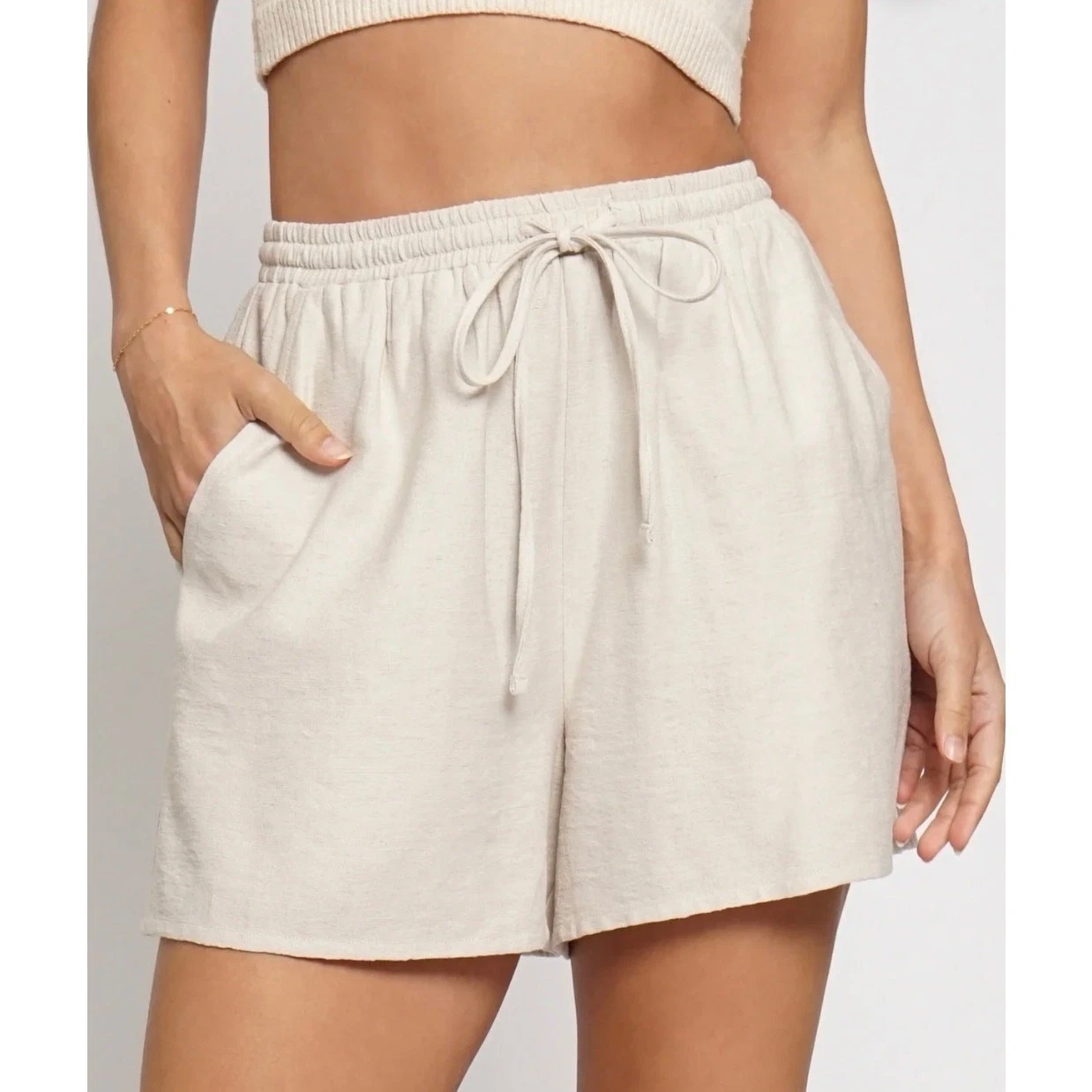 NWT Sans Souci Linen Drawstring Shorts Women’s NATURAL color MED - Reg Price $54