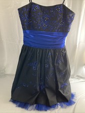 Morgan & Co. Royal Blue & Black Sequined Party Dress Sz 1/2 Spaghetti Straps