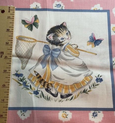 Vintage Kitty Cucumber In the Beginning Pink Fabric 8 Quilt Squares 44”x 24” - Picture 3 of 10