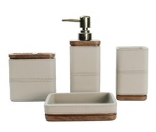 Hymmah Leather Pattern Design Bathroom Accessories Set,Farmhouse Light Beige