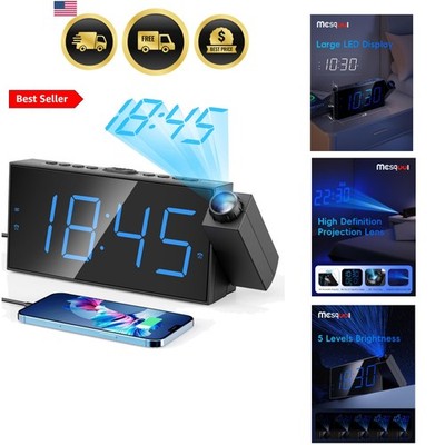 Digital Projection Alarm Clocks for Bedrooms - Large LED Display, 180° Rotata...