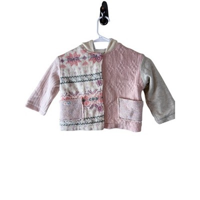 Kate Austin Kids Girls 4T Pink Fair Isle Cable Knit Hooded Cardigan Sweater