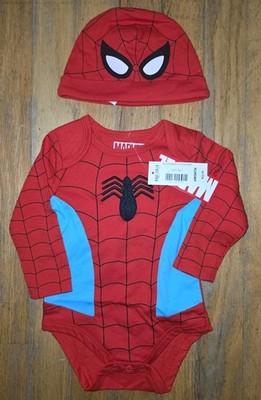 NWT Box Lunch Kids Marvel Spider-Man Bodysuit w/Beanie Hat Size 6 Months Cosplay
