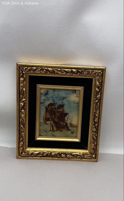 Artini Arts Vintage Hand Painted Enamel Nautical Ship Seascape Painting Framed