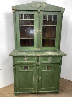 Antique Continental primitive Kitchen cupboard Early Green paint