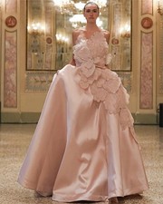 Elegant Pink 3D Beaded Evening Dresses Princess A Line Strapless Cocktail Dress