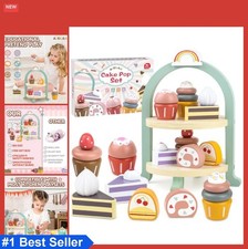 Wooden Cake Toys Tea Party Set for Kids Pretend Play Dessert Cupcake Stand