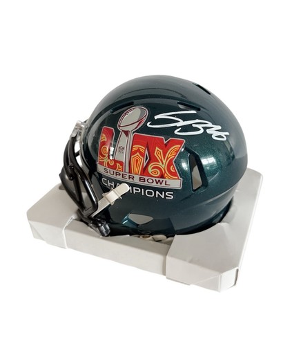 Saquon Barkley Autografo Firmato Eagles Super Bowl 59 Campioni Mini Casco PSA - Foto 1 di 5