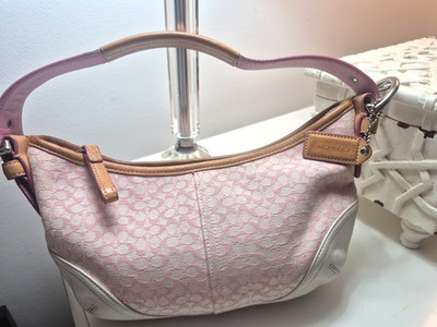 Vintage Coach Y2K Soho Mini CC Logo Shoulder Pink Bag 6351 Canvas White Leather