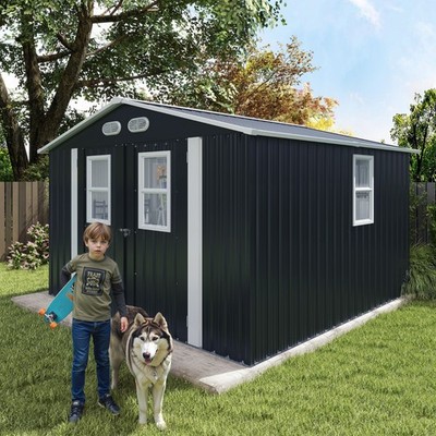 8x8 FT Outdoor Storage Shed Metal Tool Shed with Windows & Lockable Doors Patio