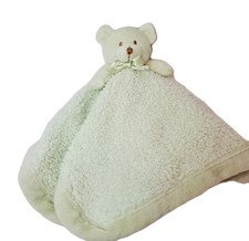 Blankets and Beyond Green Satin Bear Baby Lovey Sherpa Security Blanket Vintage
