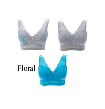 Rhonda Shear Pin Up Lace 3-pack Overlay Bra, Floral, size: S 567-051 