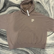 New Victoria s Secret Pink Pullover Hoodie XXL Drawstring Logo Mocha NWT
