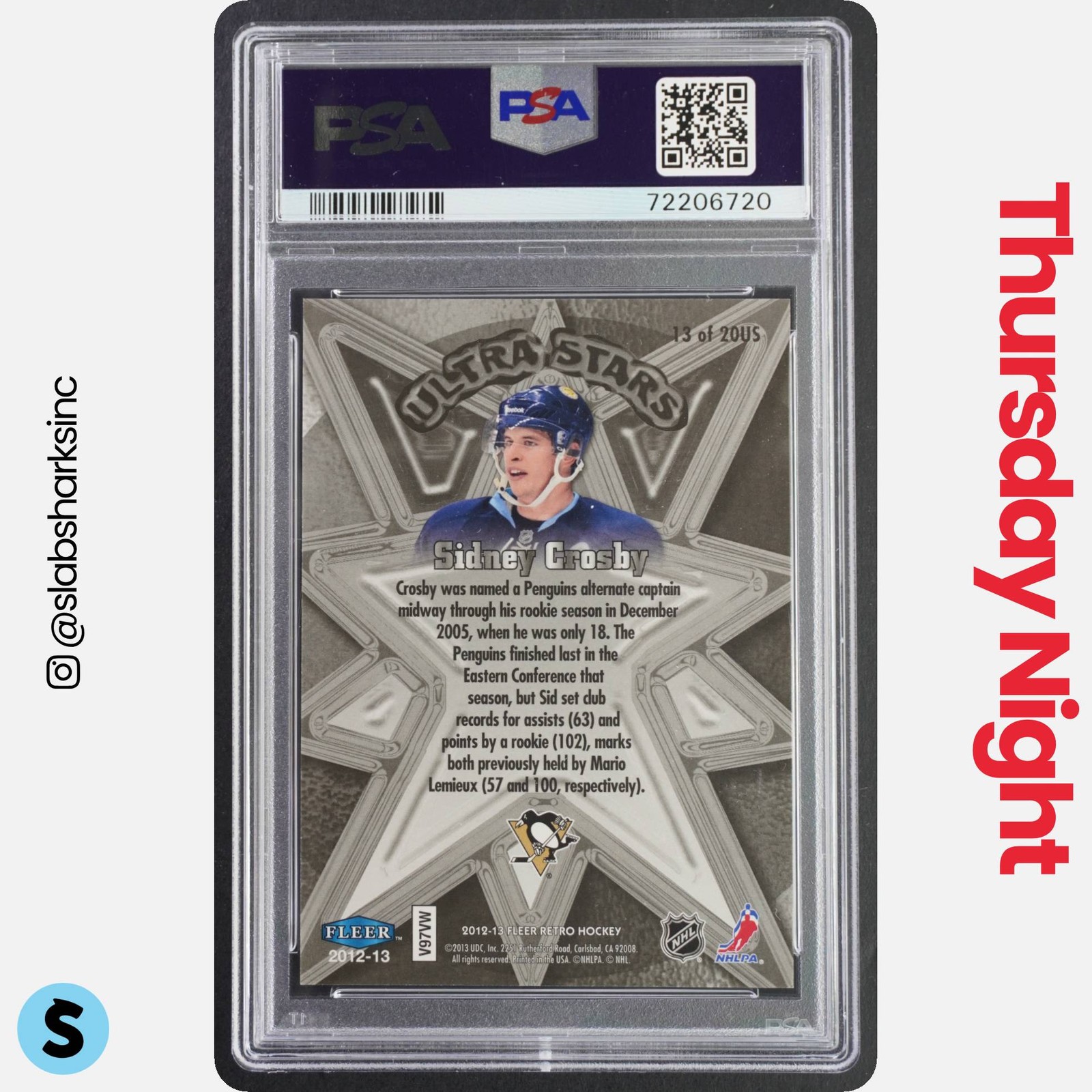 2012 FLEER RETRO #13 SIDNEY CROSBY ULTRA STARS GOLD PSA 10 view 2