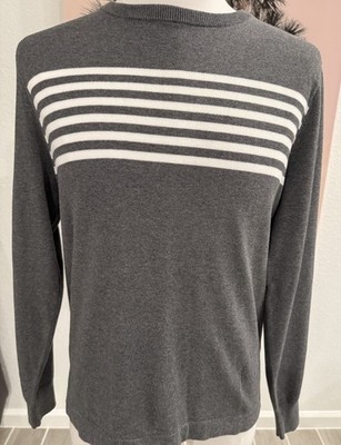 NWT J. Crew Factory Sweater Mens Gray/White Stripes 100% Cotton