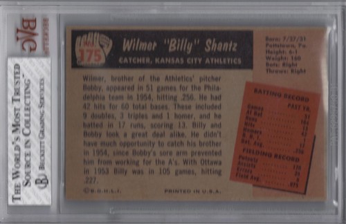 1955 BOWMAN CARD #175 WILMER "BILLY" SHANTZ Graded BVG 8 NM-MT - Picture 2 of 2