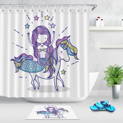 Baby Shower Cute Unicorn 72X72/" Polyester Fabric Shower Curtain Set Bathroom Mat