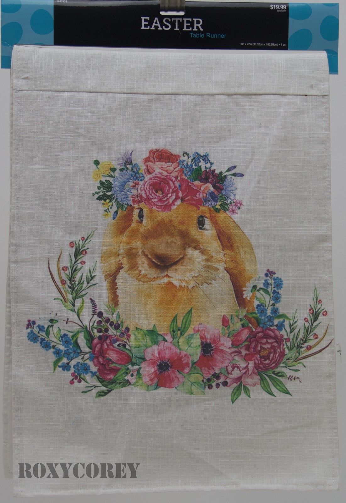 Easter Bunny White Floral Design Table Runner 13x72 in NWT