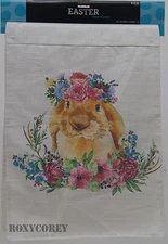Easter Bunny White Floral Design Table Runner 13x72 in NWT