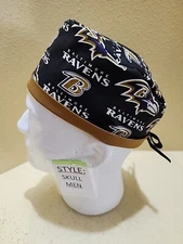 Baltimore Ravens Logo NFL Men's Skull/Chemo Surgical Scrub Hat/Cap Handmade
