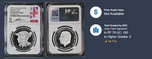 Moneda de Plata 2024 Isla Ascensión de 1 oz Prueba Libertad con Casco NGC PF 70 UCAM FDI - Imagen 3 de 3