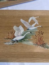 Lot 4 Vtg Hasko Haskelite Wood Covered Veneer Geese Art Deco Lithograph Lap Tray