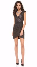 NEW Alice Olivia Leather Shayna Shawl Collar Dress In Black $495 US 2-8