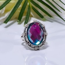 Black Rainbow Mystic Fire Topaz Gemstone 925 Sterling Silver Ring Jewelry Gift.